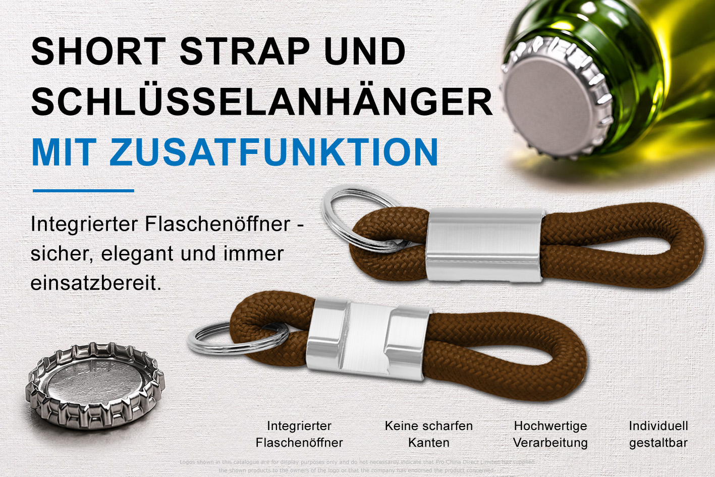 Schlüsselanhänger mit Flaschenöffner aus Seil mit individueller Logo-Veredelung