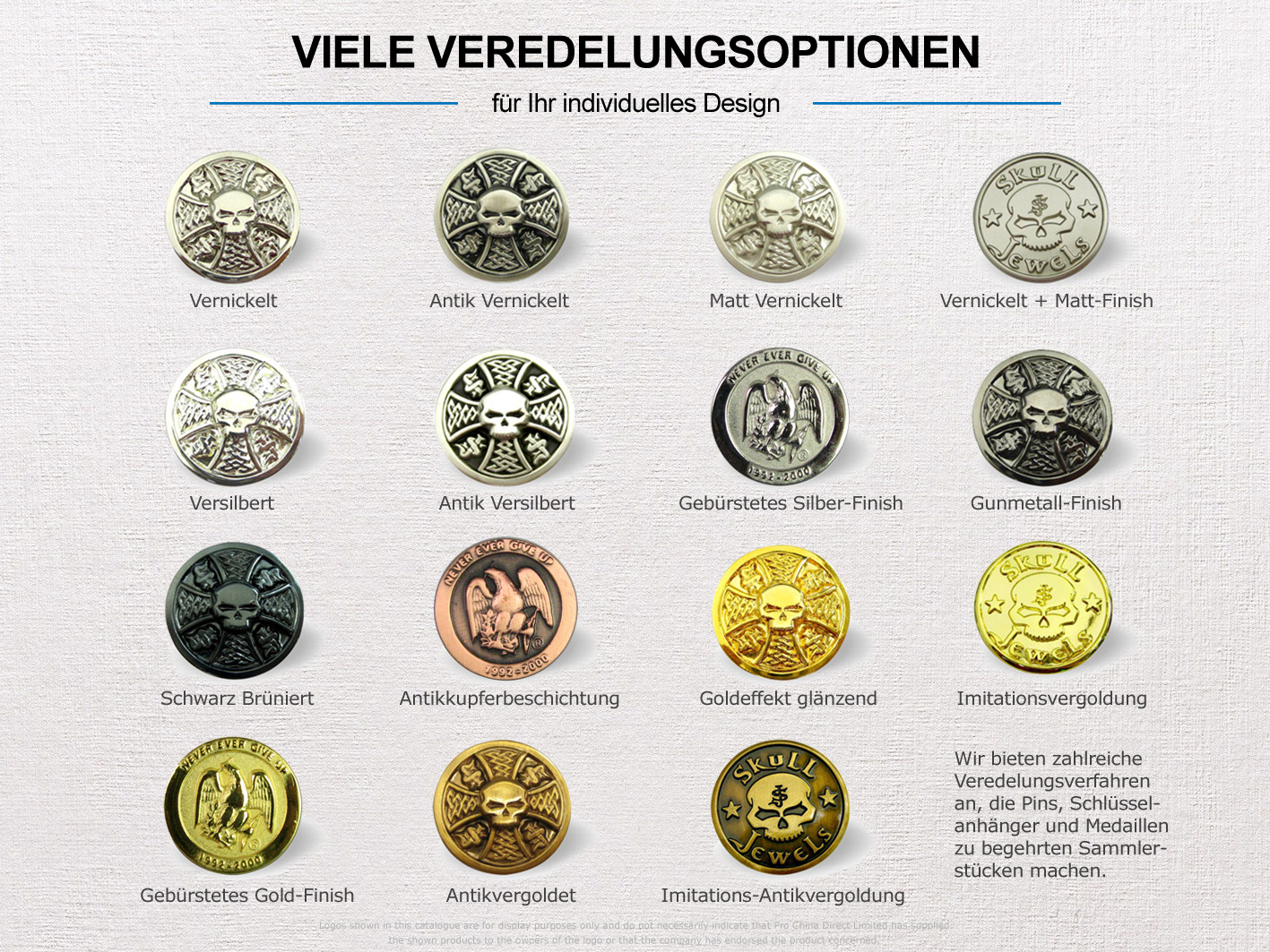 Metallveredelungen für Schlüsselanhänger mit Flaschenöffner in Nickel, Silber, Gold, Gunmetal und Antik-Finish
